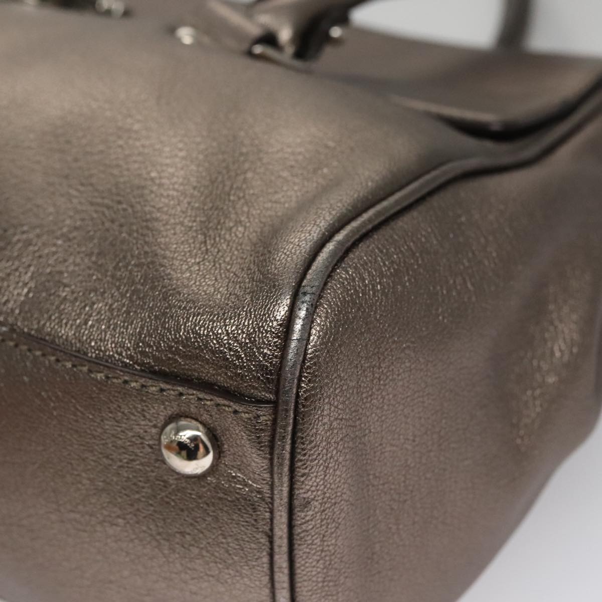 Salvatore Ferragamo Gancini Hand Bag Leather Silver Auth kk412