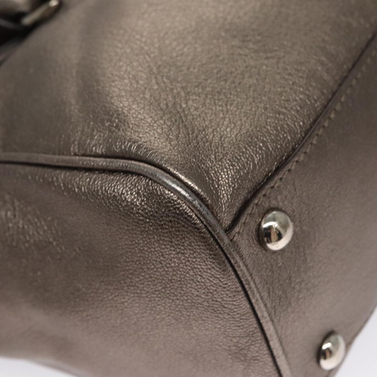 Salvatore Ferragamo Gancini Hand Bag Leather Silver Auth kk412