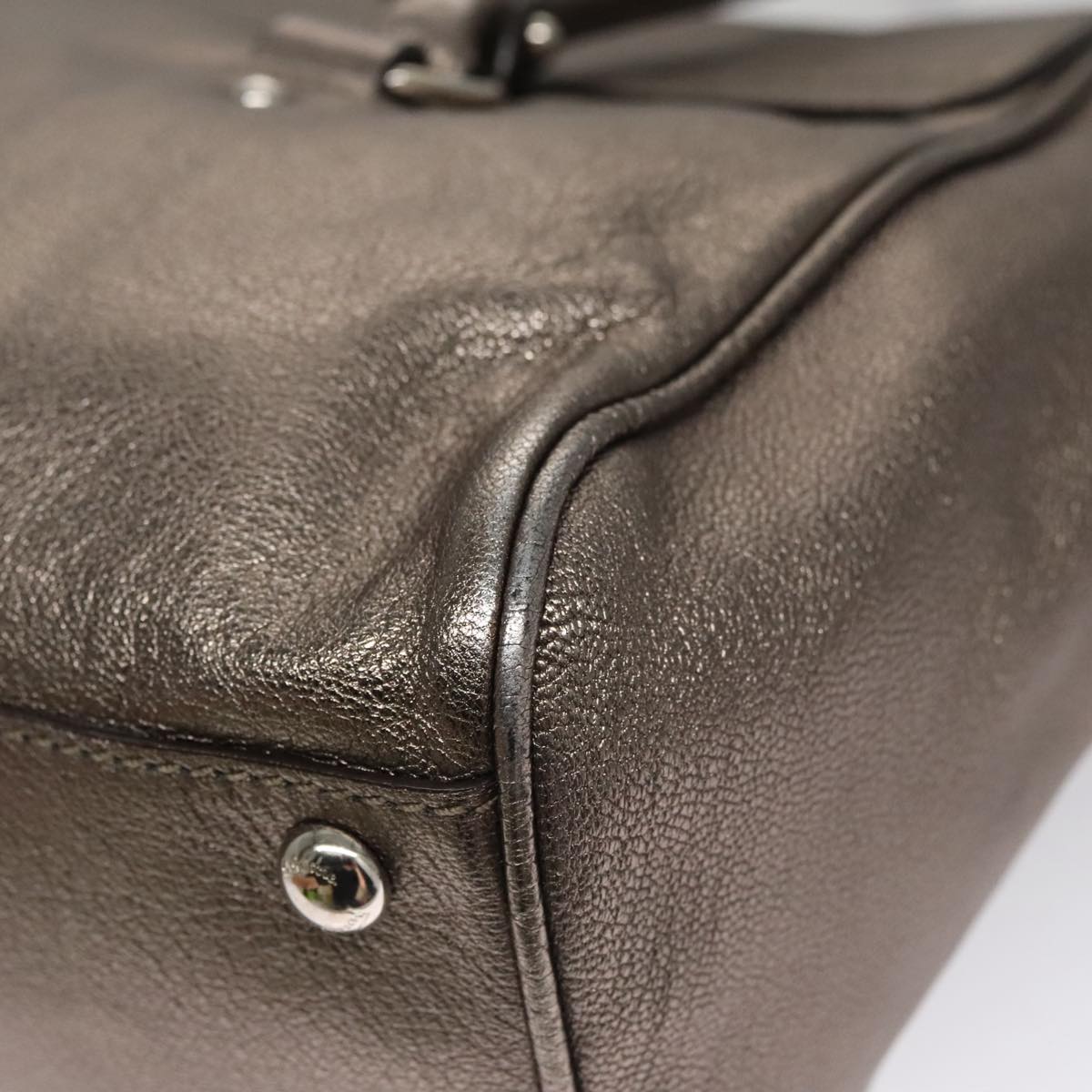 Salvatore Ferragamo Gancini Hand Bag Leather Silver Auth kk412