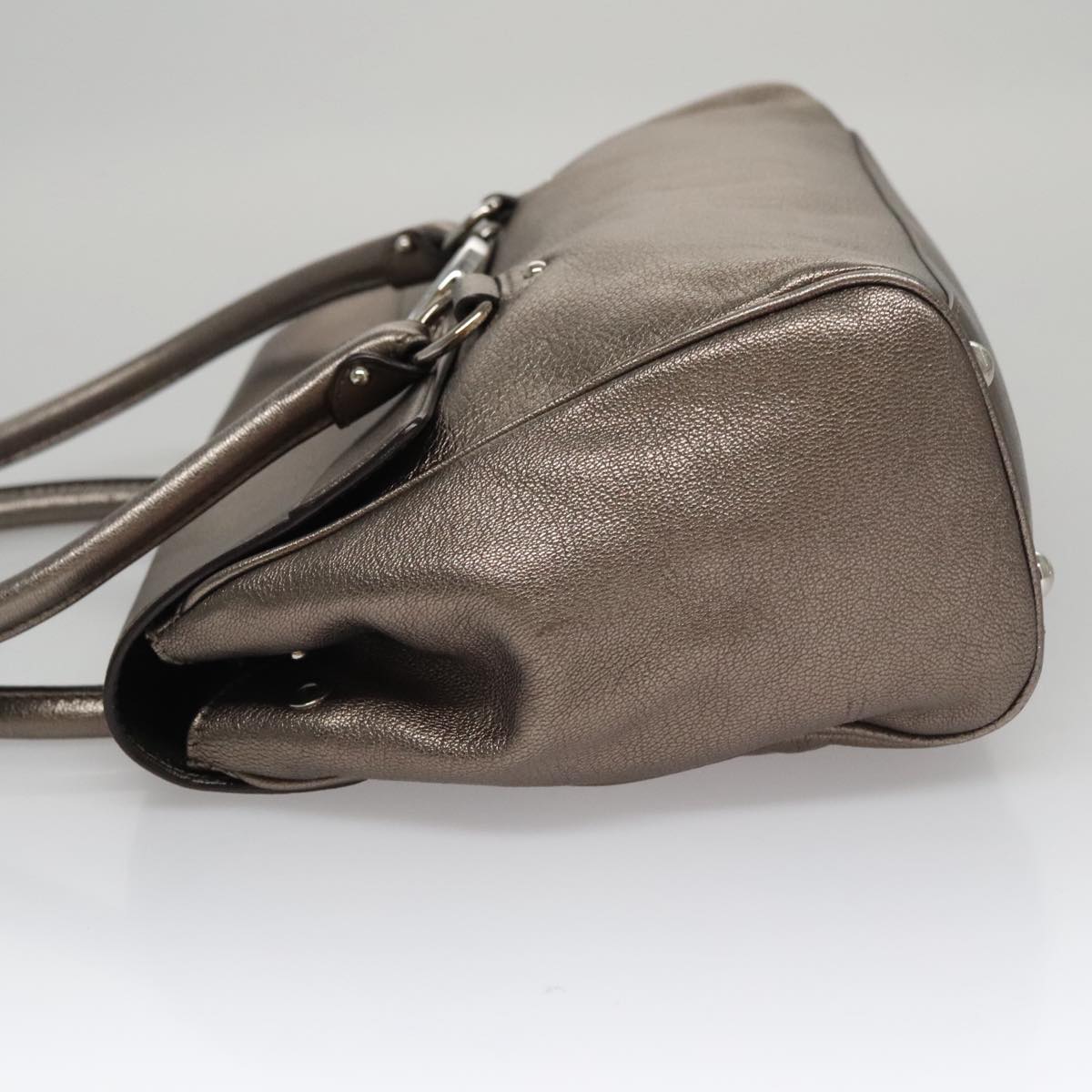 Salvatore Ferragamo Gancini Hand Bag Leather Silver Auth kk412