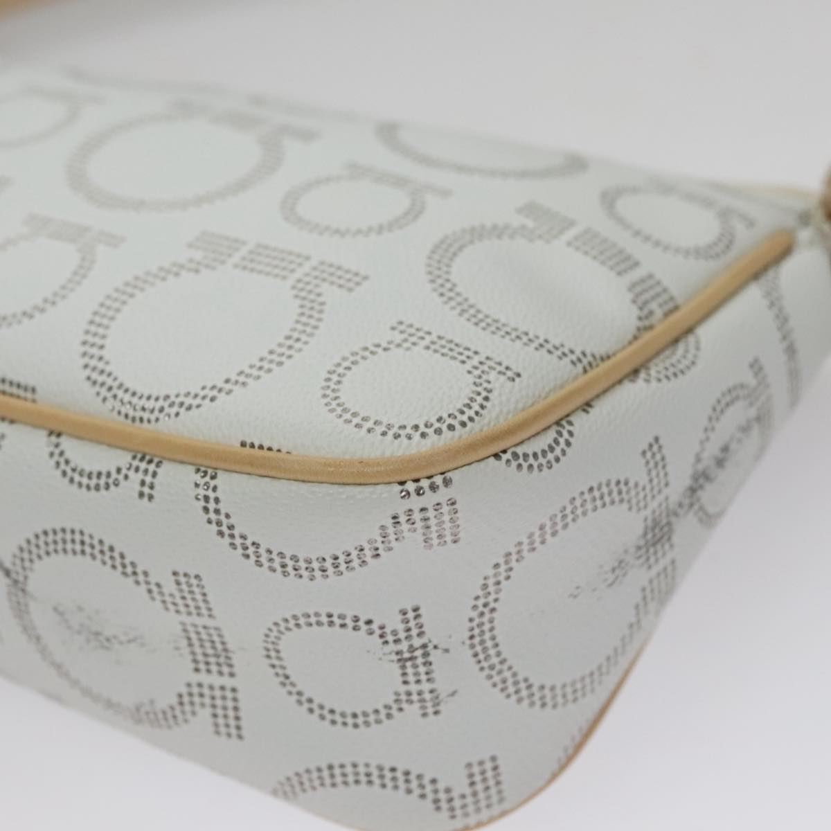 Salvatore Ferragamo Accessory Pouch PVC Leather Gray Auth kk414