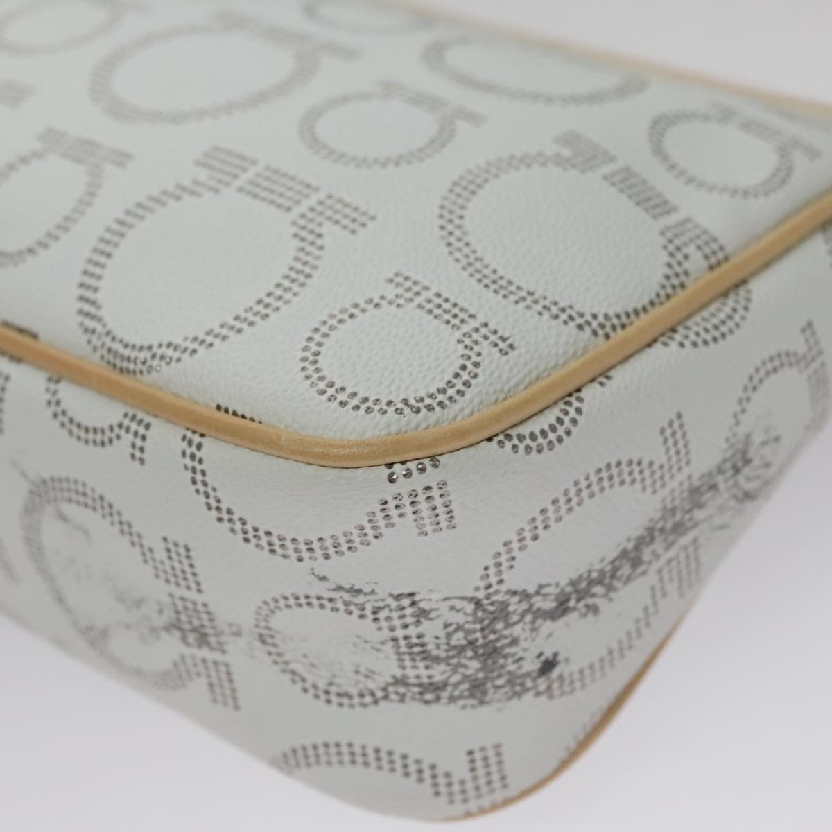 Salvatore Ferragamo Accessory Pouch PVC Leather Gray Auth kk414