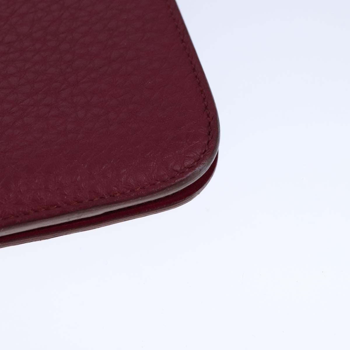 HERMES Dogon GM Wallet Leather Red Silver Auth kk428