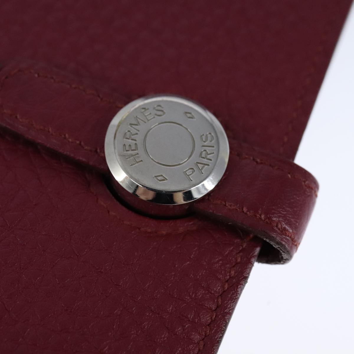 HERMES Dogon GM Wallet Leather Red Silver Auth kk428
