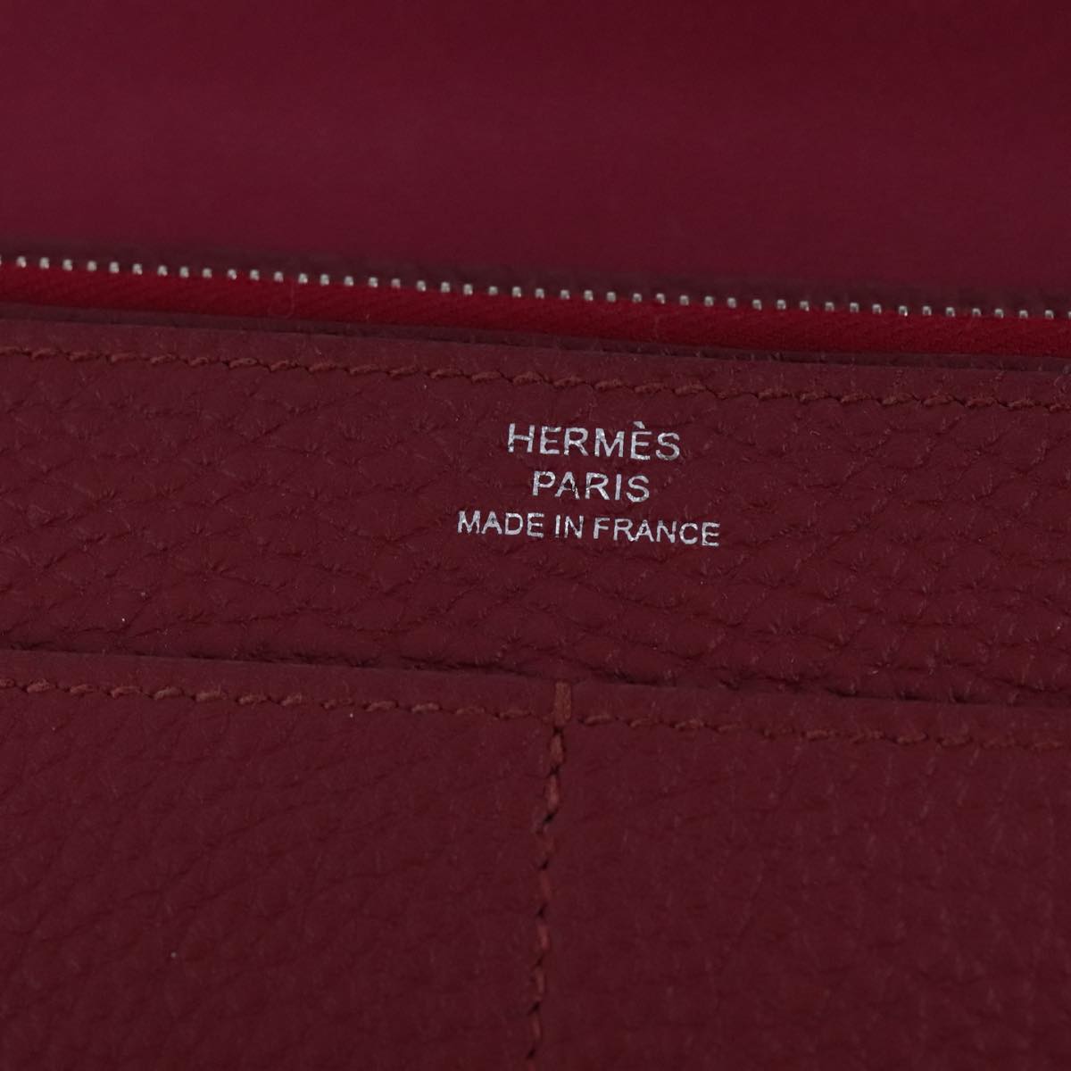 HERMES Dogon GM Wallet Leather Red Silver Auth kk428