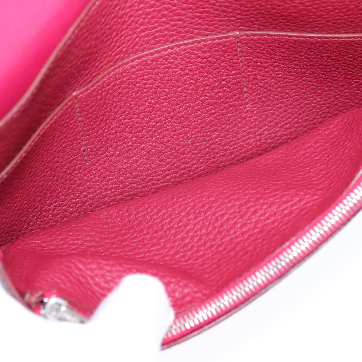 HERMES Dogon GM Wallet Leather Red Silver Auth kk428