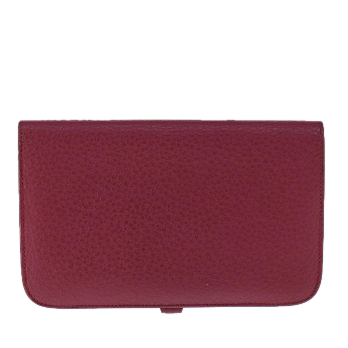 HERMES Dogon GM Wallet Leather Red Silver Auth kk428
