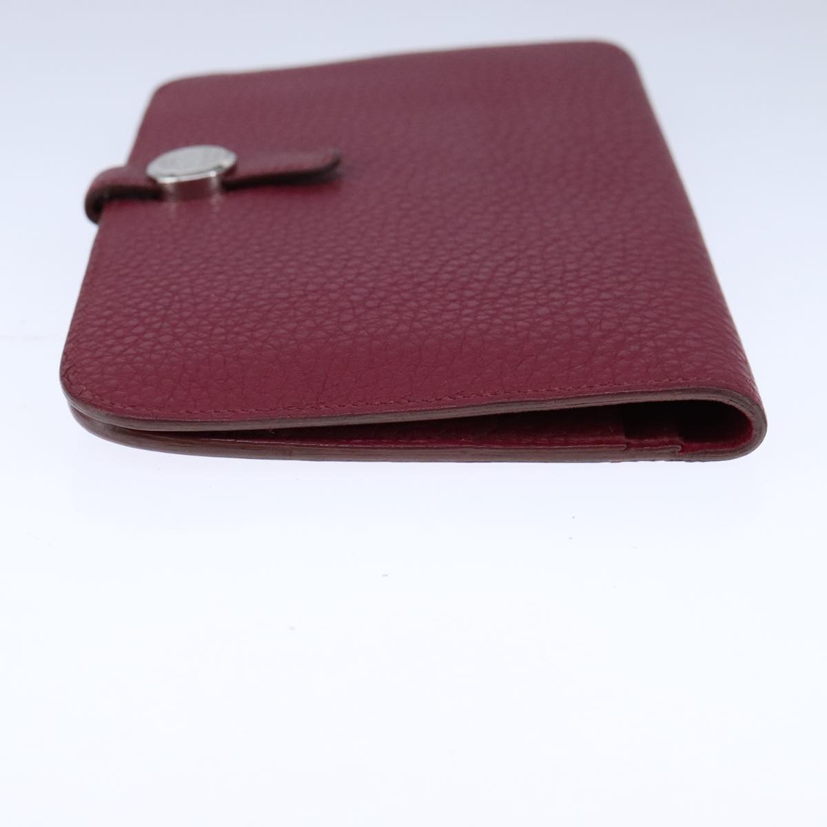 HERMES Dogon GM Wallet Leather Red Silver Auth kk428