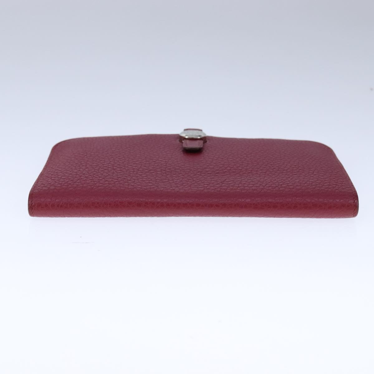 HERMES Dogon GM Wallet Leather Red Silver Auth kk428