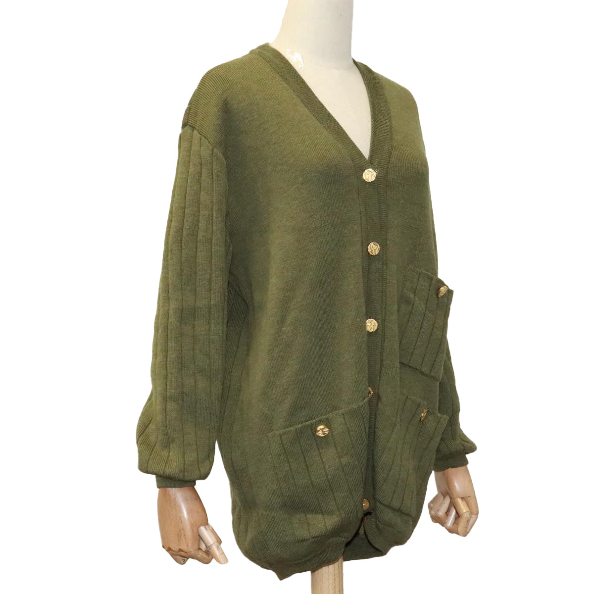 Salvatore Ferragamo Cardigan Wool M Khaki Auth kk430