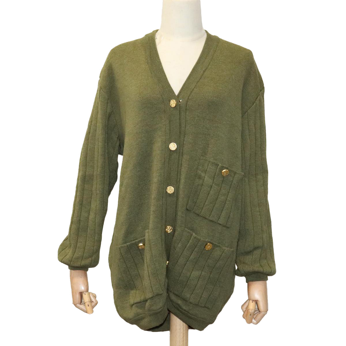 Salvatore Ferragamo Cardigan Wool M Khaki Auth kk430