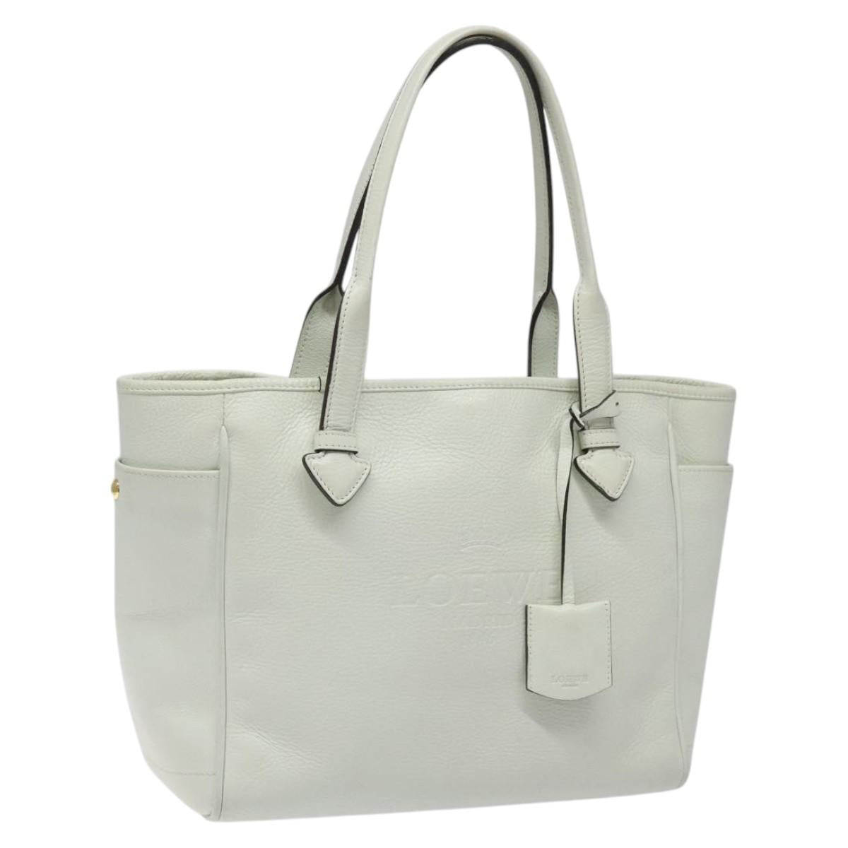 LOEWE Heritage Tote Bag Leather White Gold Auth kk436
