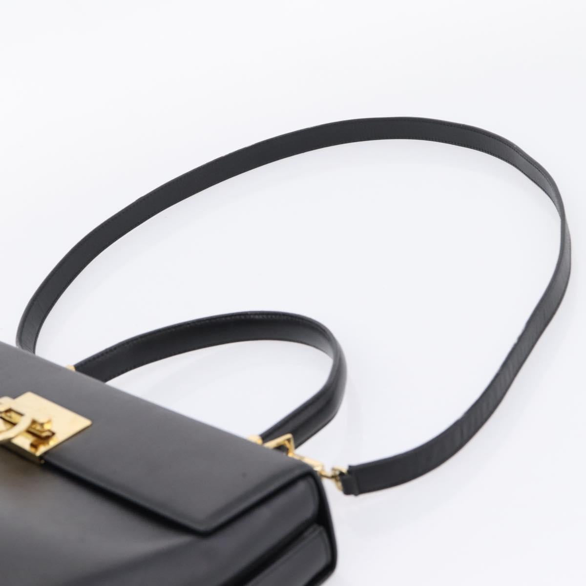 Salvatore Ferragamo Gancini Hand Bag Leather 2way Black Gold Auth kk442