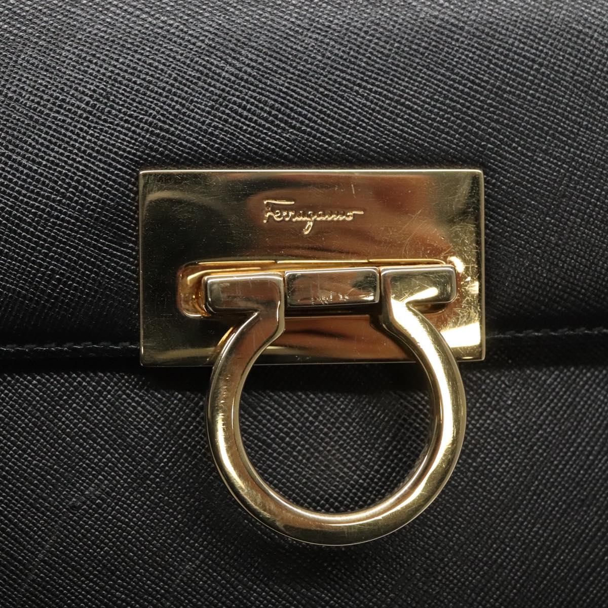 Salvatore Ferragamo Gancini Hand Bag Leather 2way Black Gold Auth kk442