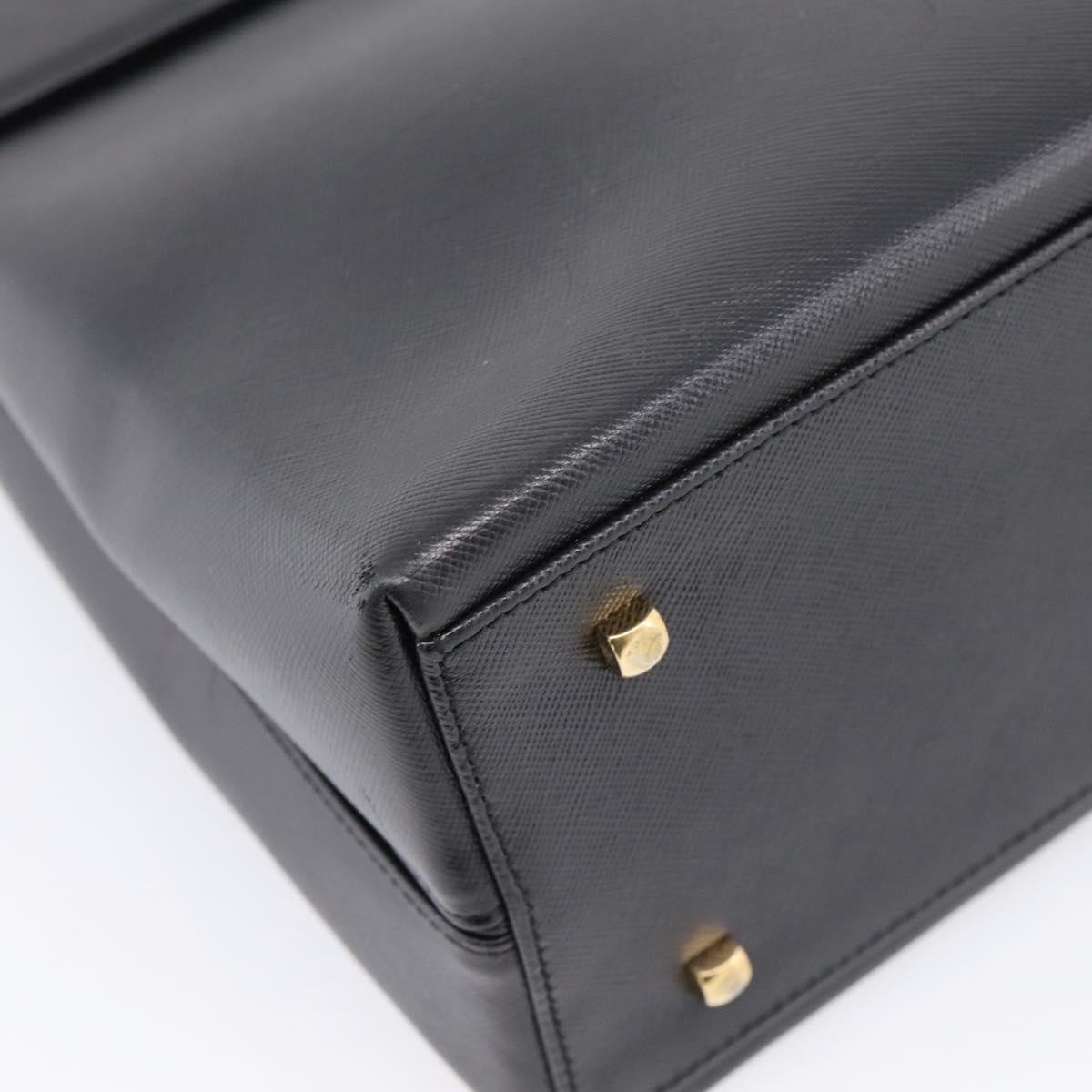 Salvatore Ferragamo Gancini Hand Bag Leather 2way Black Gold Auth kk442