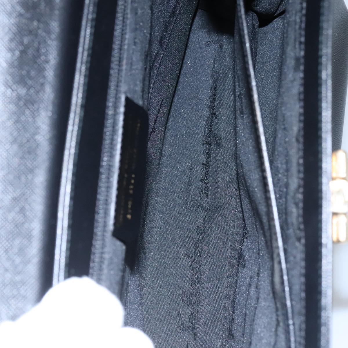 Salvatore Ferragamo Gancini Hand Bag Leather 2way Black Gold Auth kk442