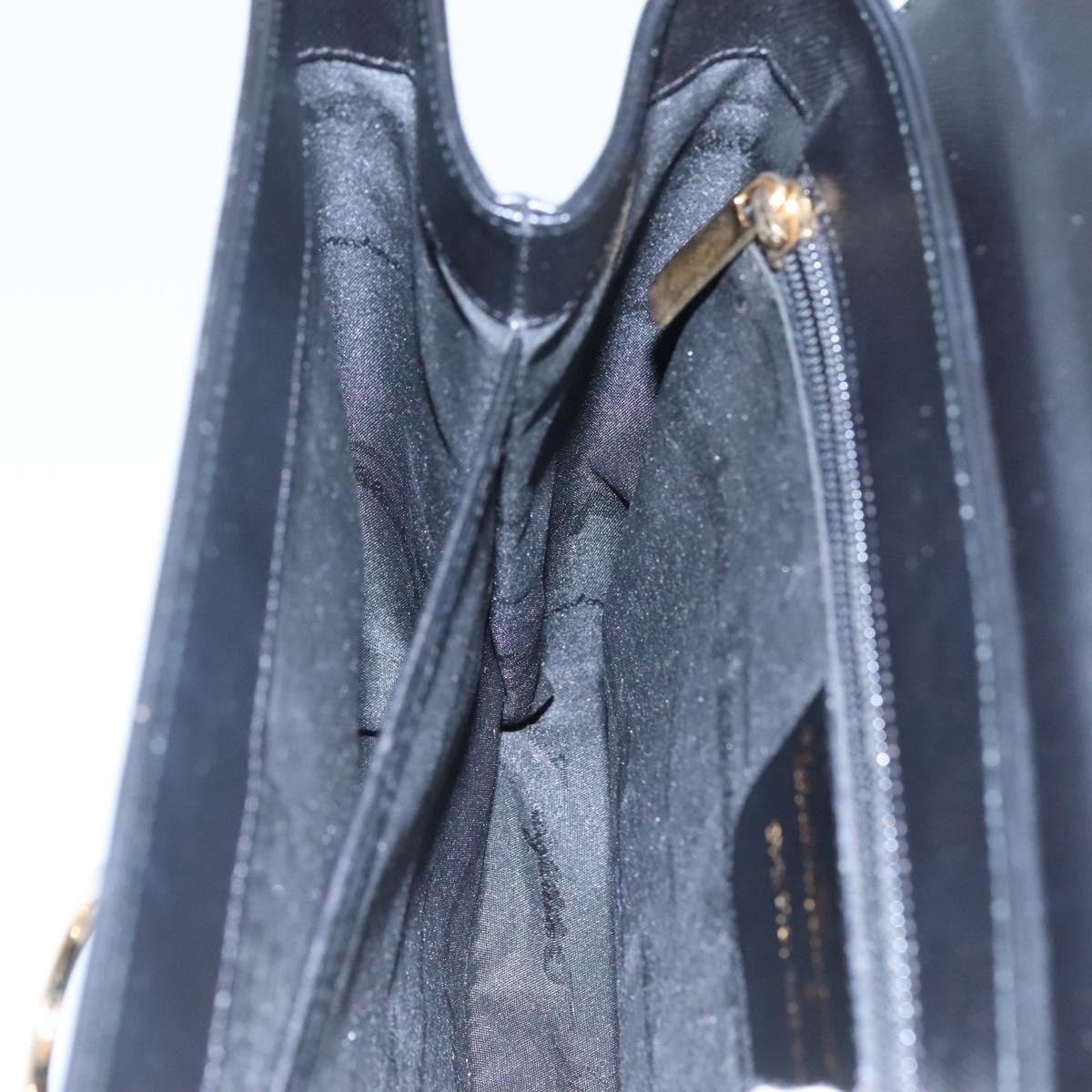 Salvatore Ferragamo Gancini Hand Bag Leather 2way Black Gold Auth kk442