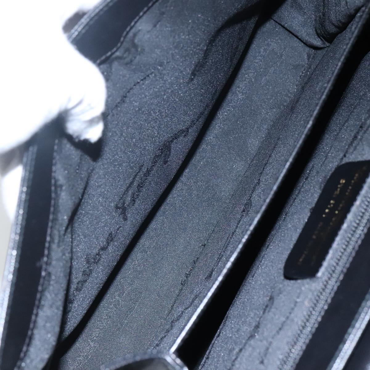 Salvatore Ferragamo Gancini Hand Bag Leather 2way Black Gold Auth kk442