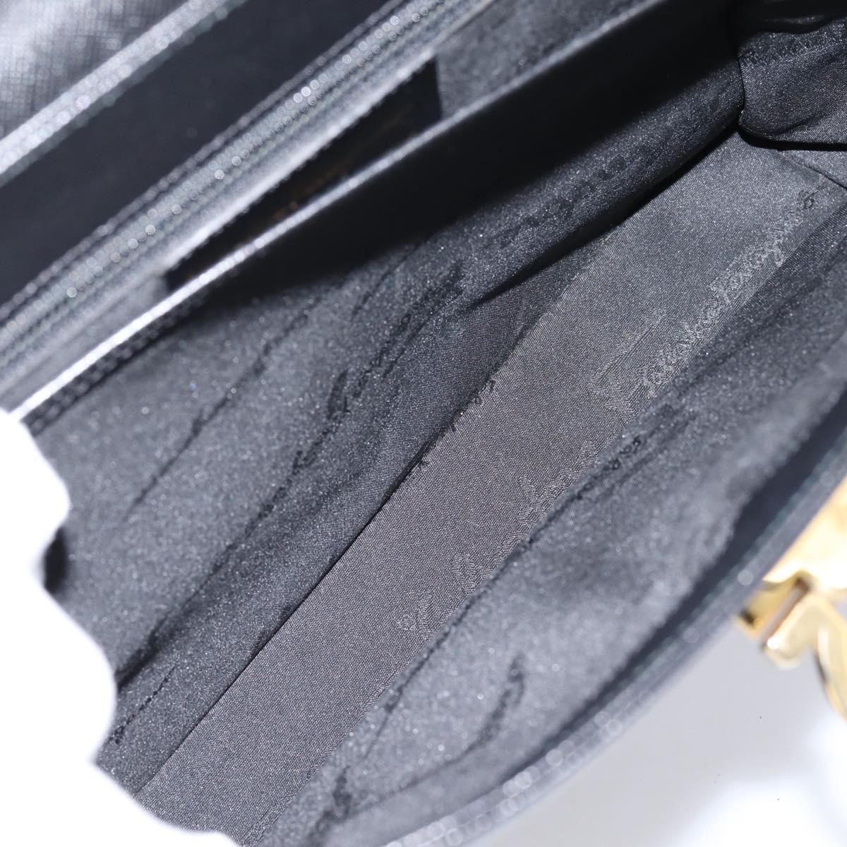 Salvatore Ferragamo Gancini Hand Bag Leather 2way Black Gold Auth kk442