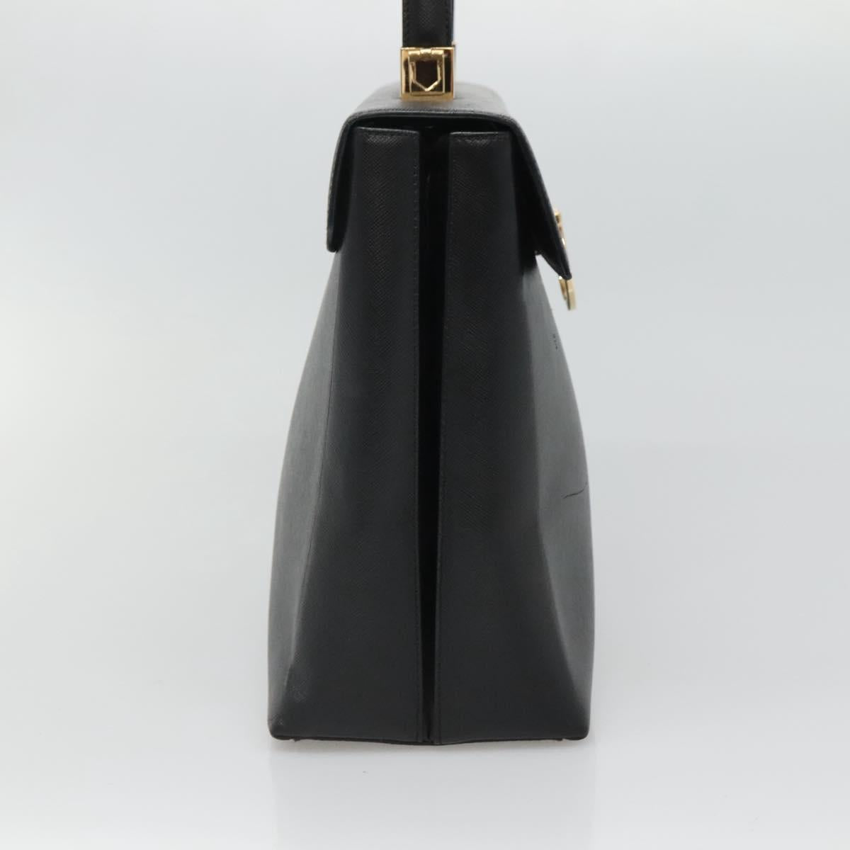 Salvatore Ferragamo Gancini Hand Bag Leather 2way Black Gold Auth kk442