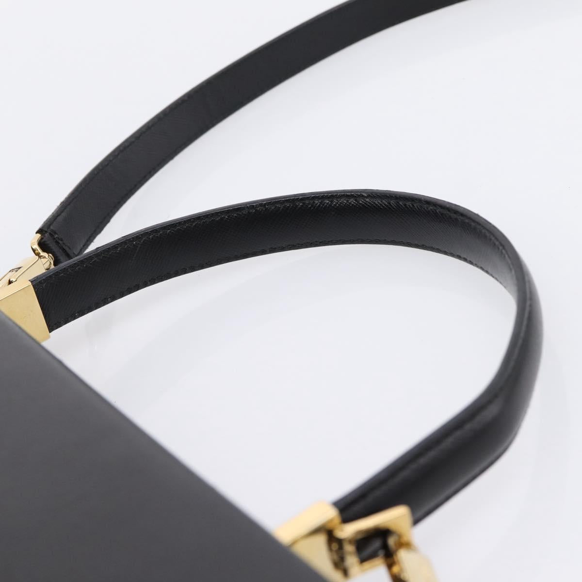Salvatore Ferragamo Gancini Hand Bag Leather 2way Black Gold Auth kk442