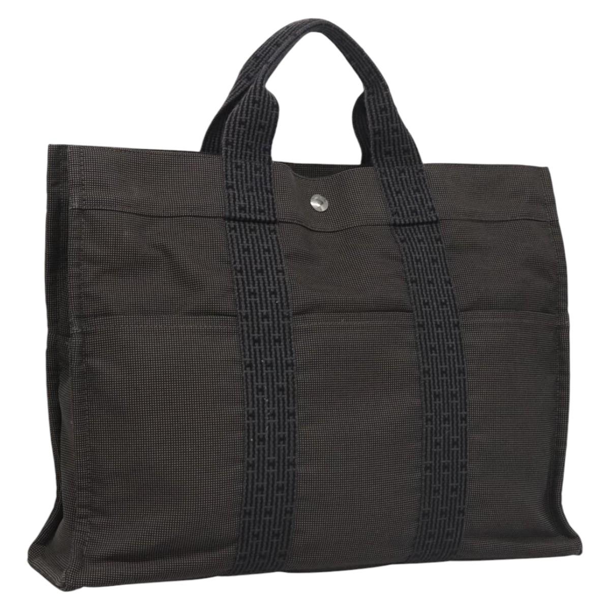 HERMES Her Line MM Tote Bag Canvas Gray Silver Auth kk445
