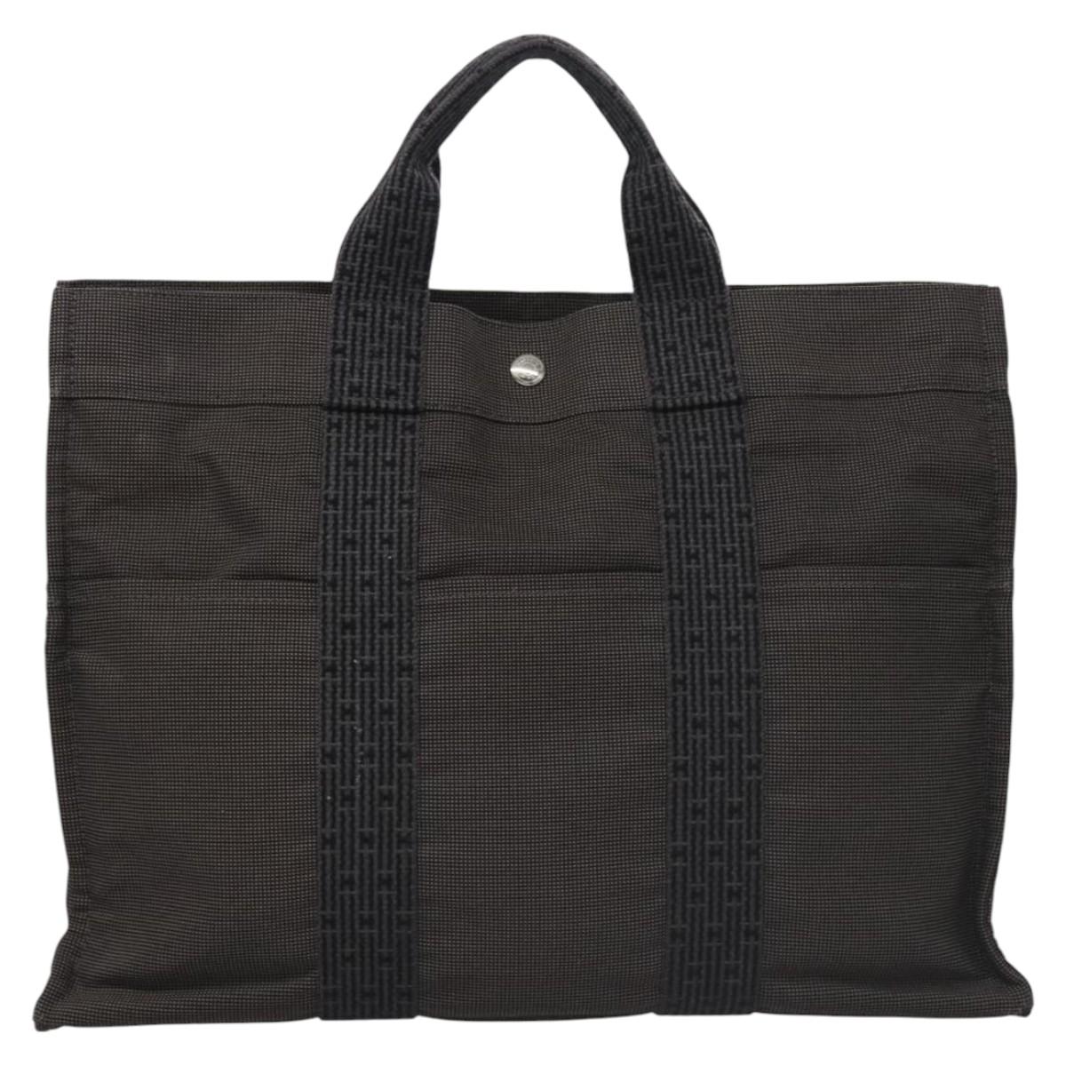 HERMES Her Line MM Tote Bag Canvas Gray Silver Auth kk445