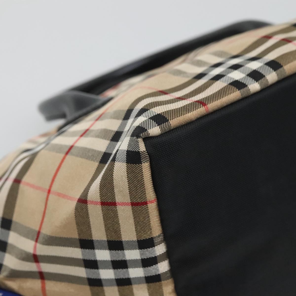 BURBERRY Nova Check Blue Label Hand Bag Nylon Beige Silver Auth kk458