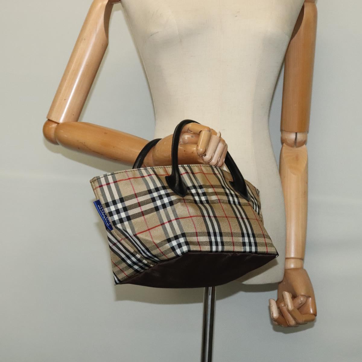 Burberrys Blue Label Hand Bag Nylon Beige Silver Auth kk459