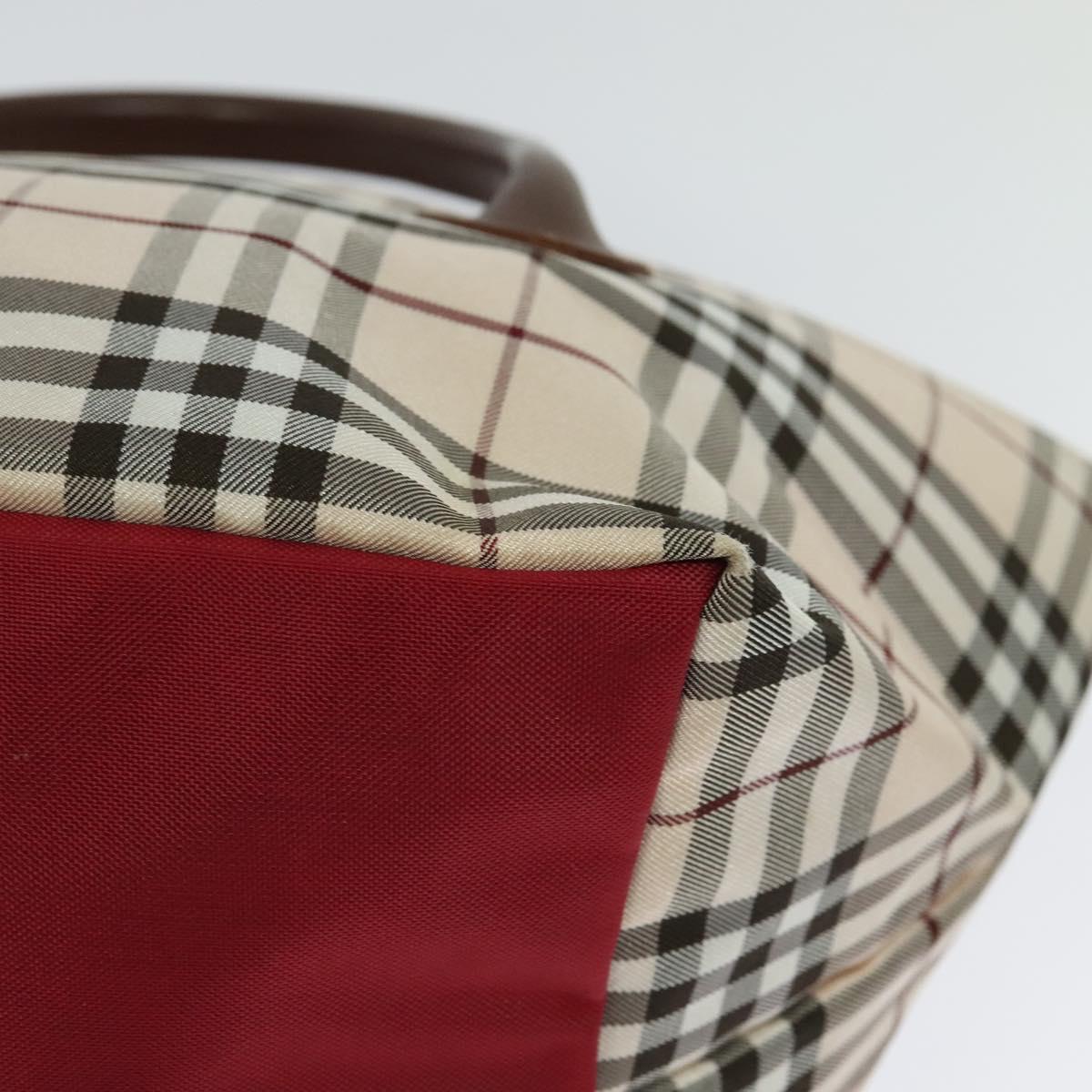 BURBERRY Nova Check Blue Label Tote Bag Nylon Beige Silver Auth kk461