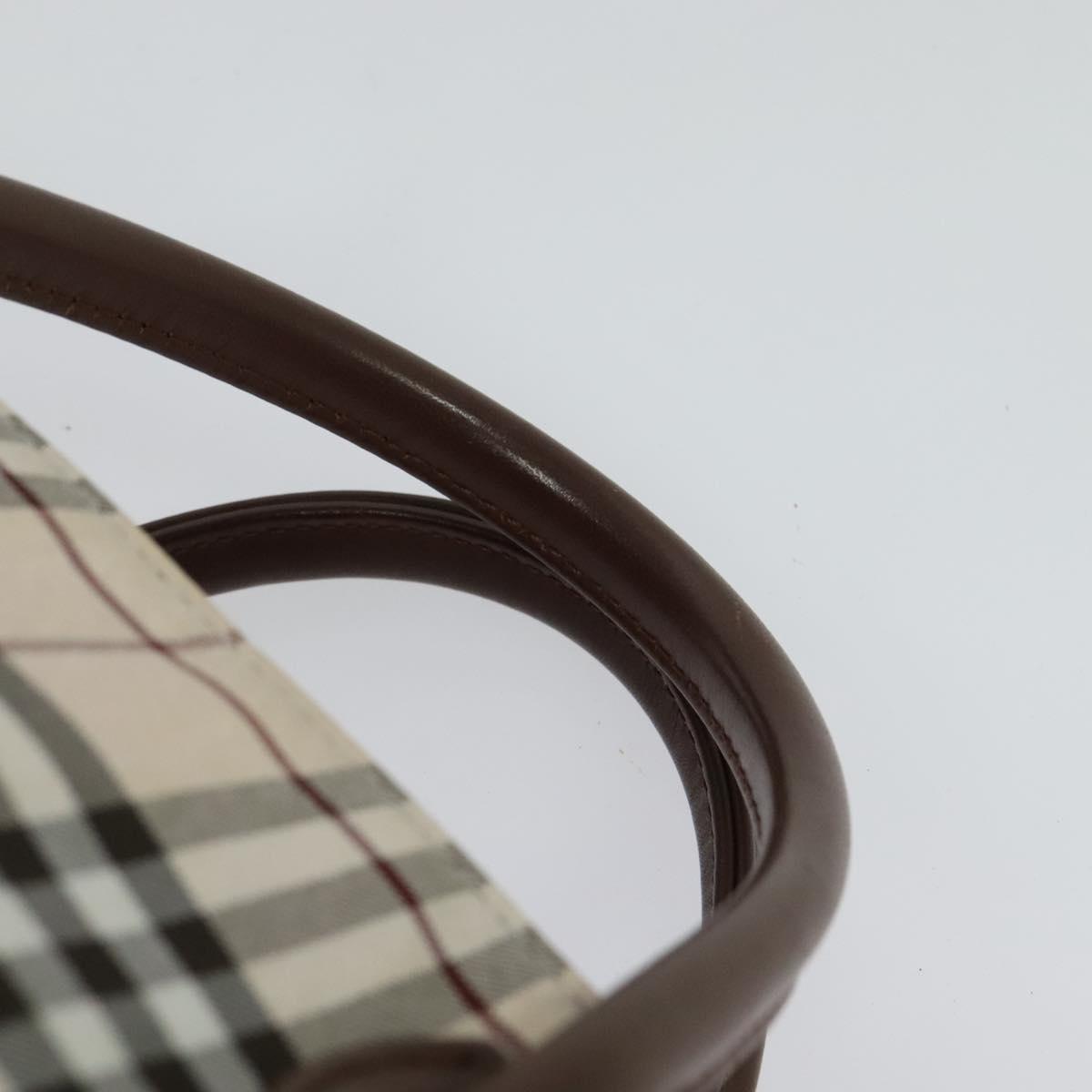 BURBERRY Nova Check Blue Label Tote Bag Nylon Beige Silver Auth kk461