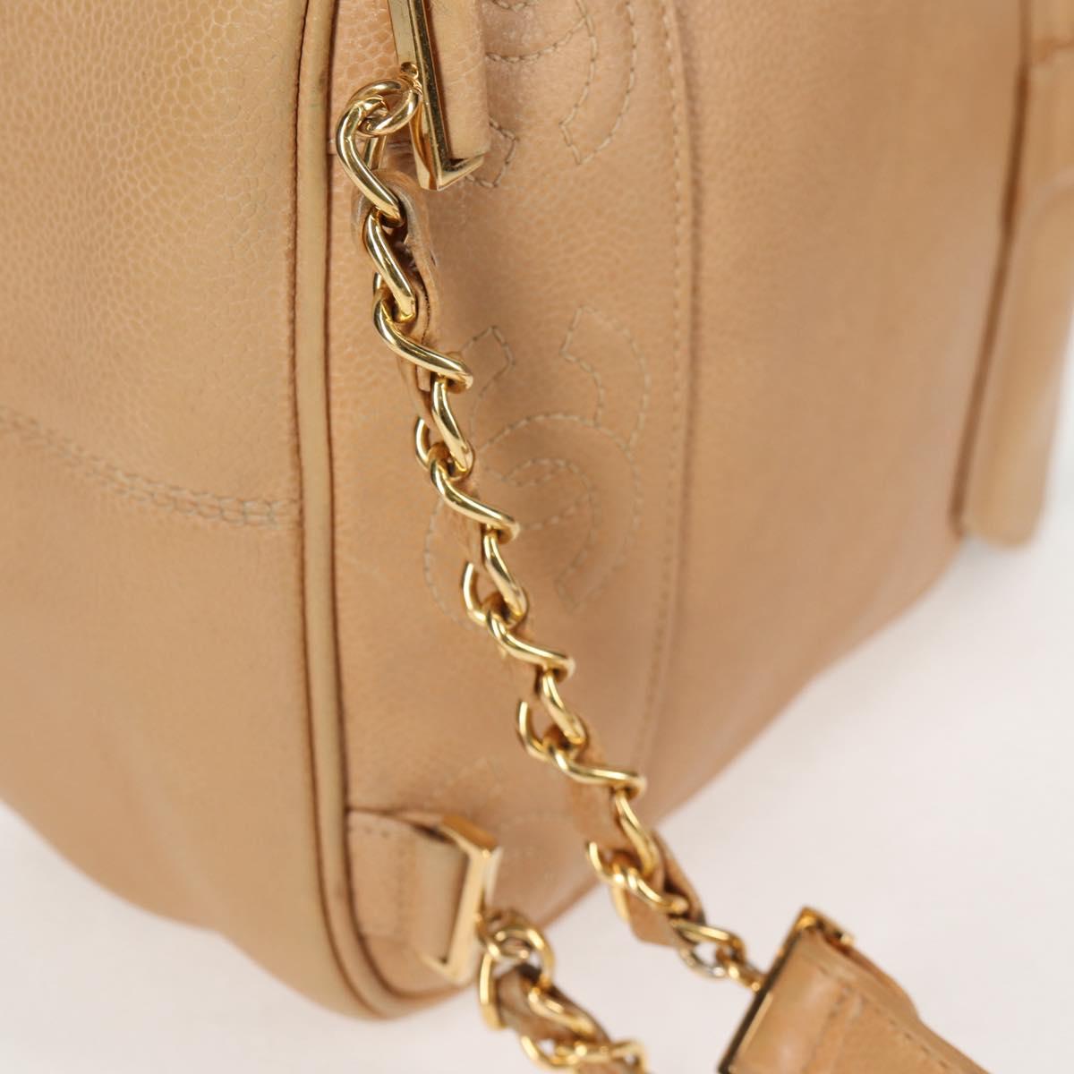 CHANEL Backpack Calf Skin Beige Gold CC Auth kk466A