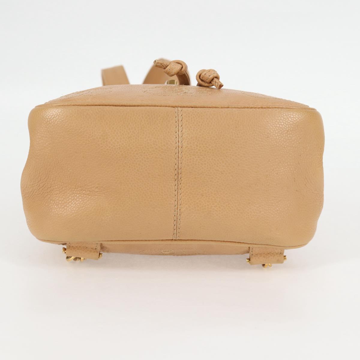 CHANEL Backpack Calf Skin Beige Gold CC Auth kk466A