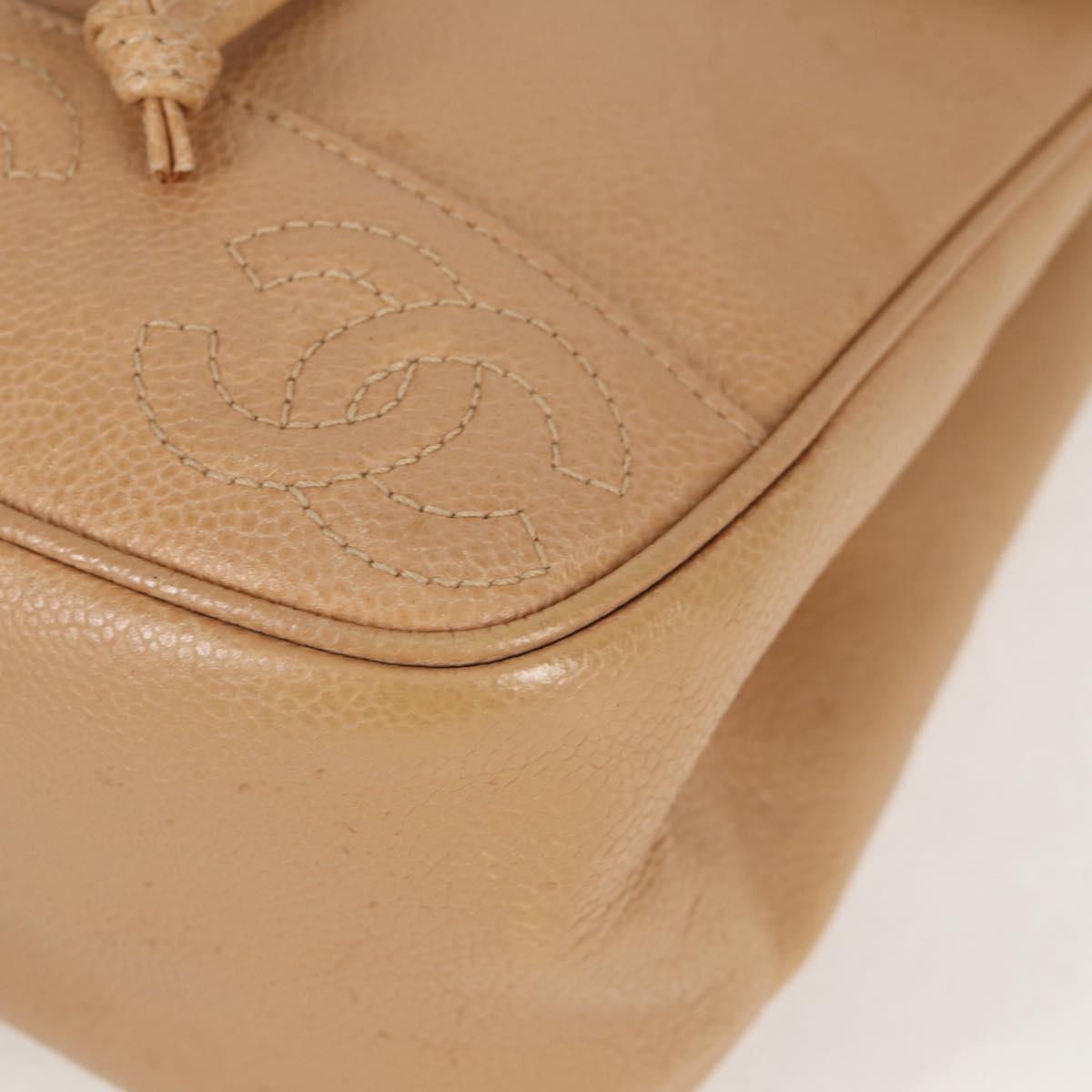 CHANEL Backpack Calf Skin Beige Gold CC Auth kk466A