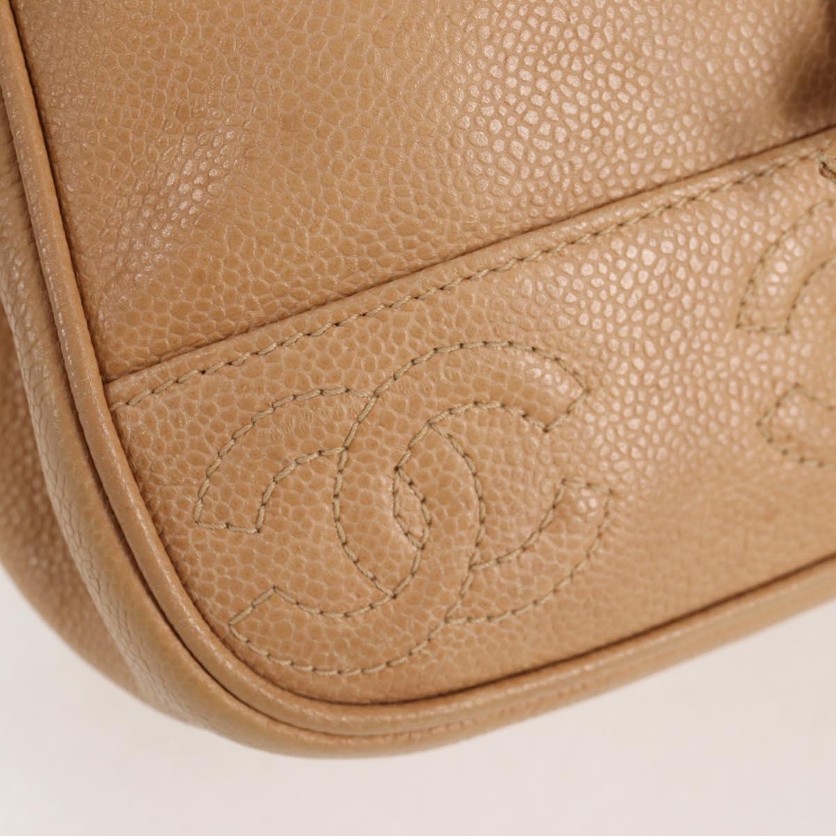 CHANEL Backpack Calf Skin Beige Gold CC Auth kk466A