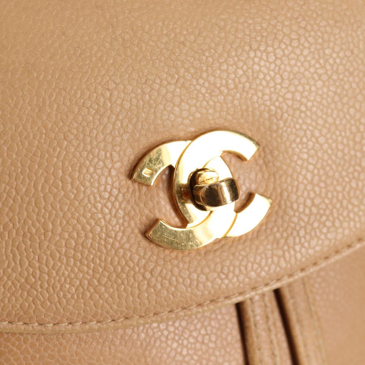 CHANEL Backpack Calf Skin Beige Gold CC Auth kk466A