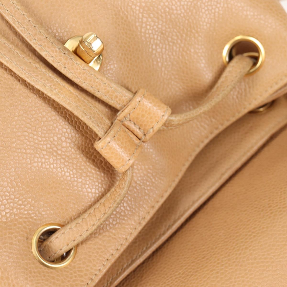 CHANEL Backpack Calf Skin Beige Gold CC Auth kk466A