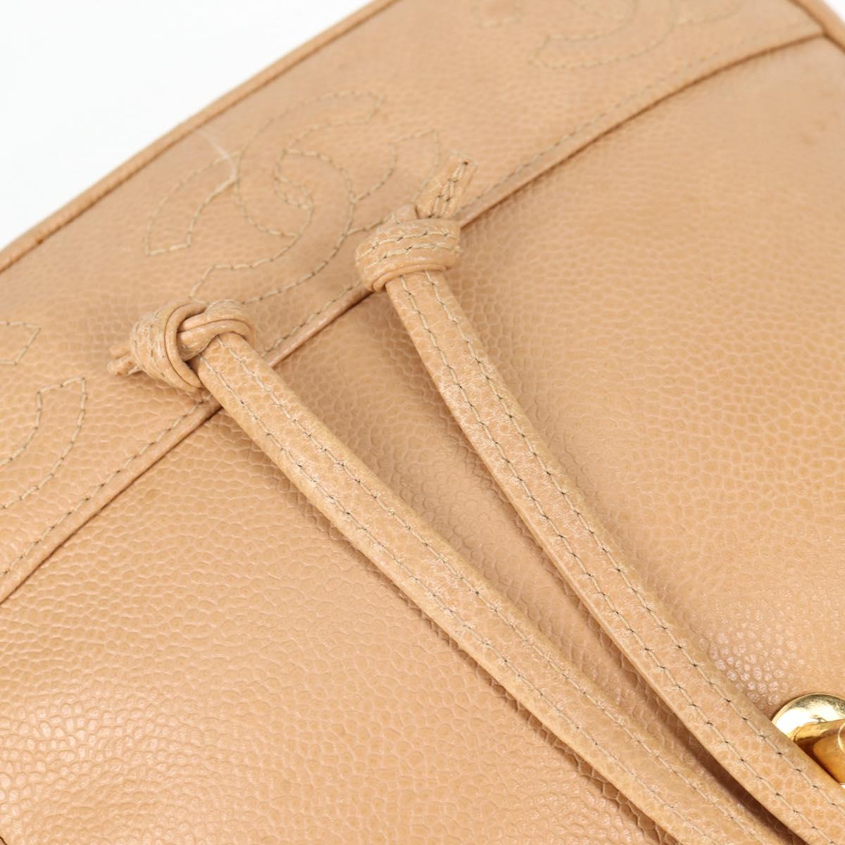 CHANEL Backpack Calf Skin Beige Gold CC Auth kk466A