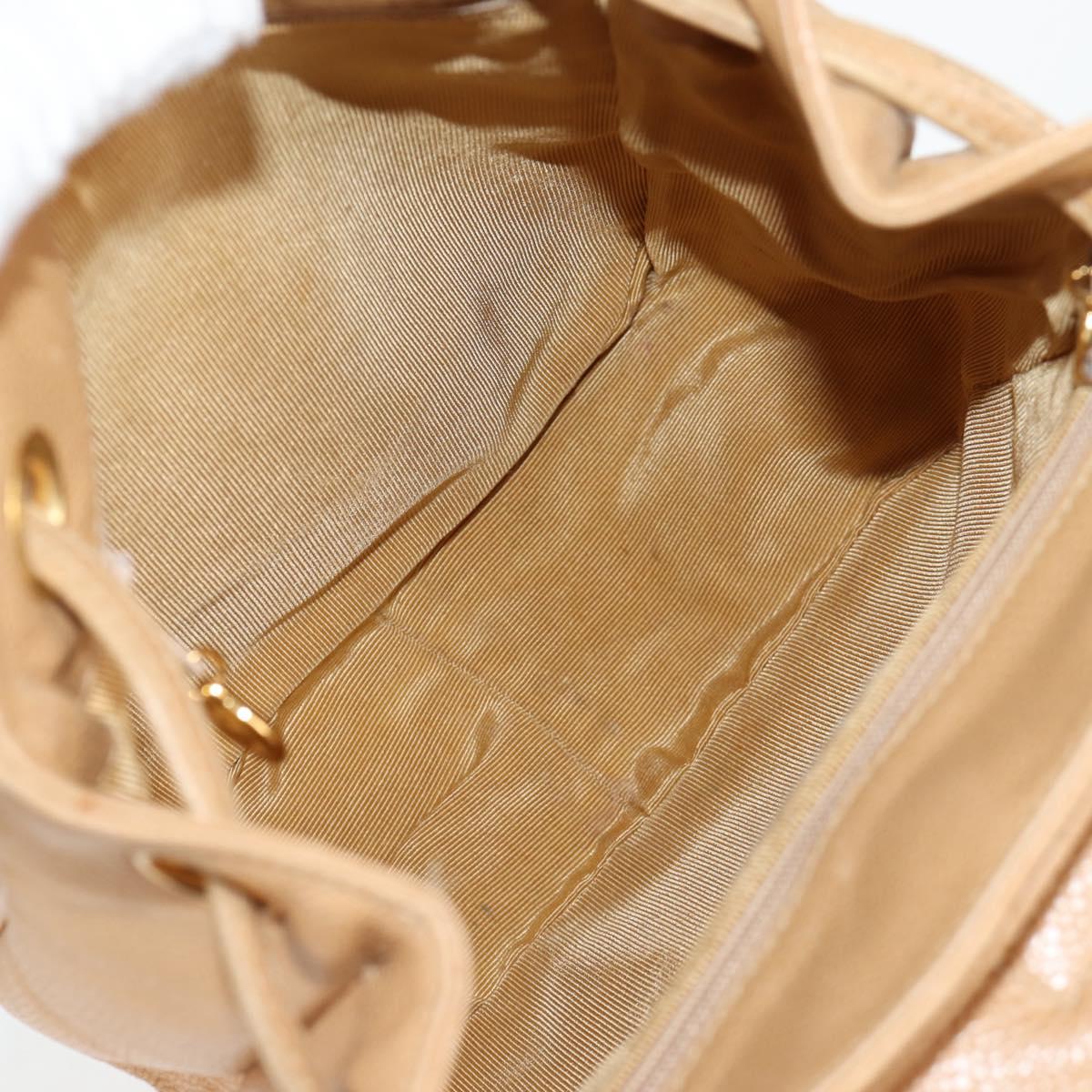 CHANEL Backpack Calf Skin Beige Gold CC Auth kk466A