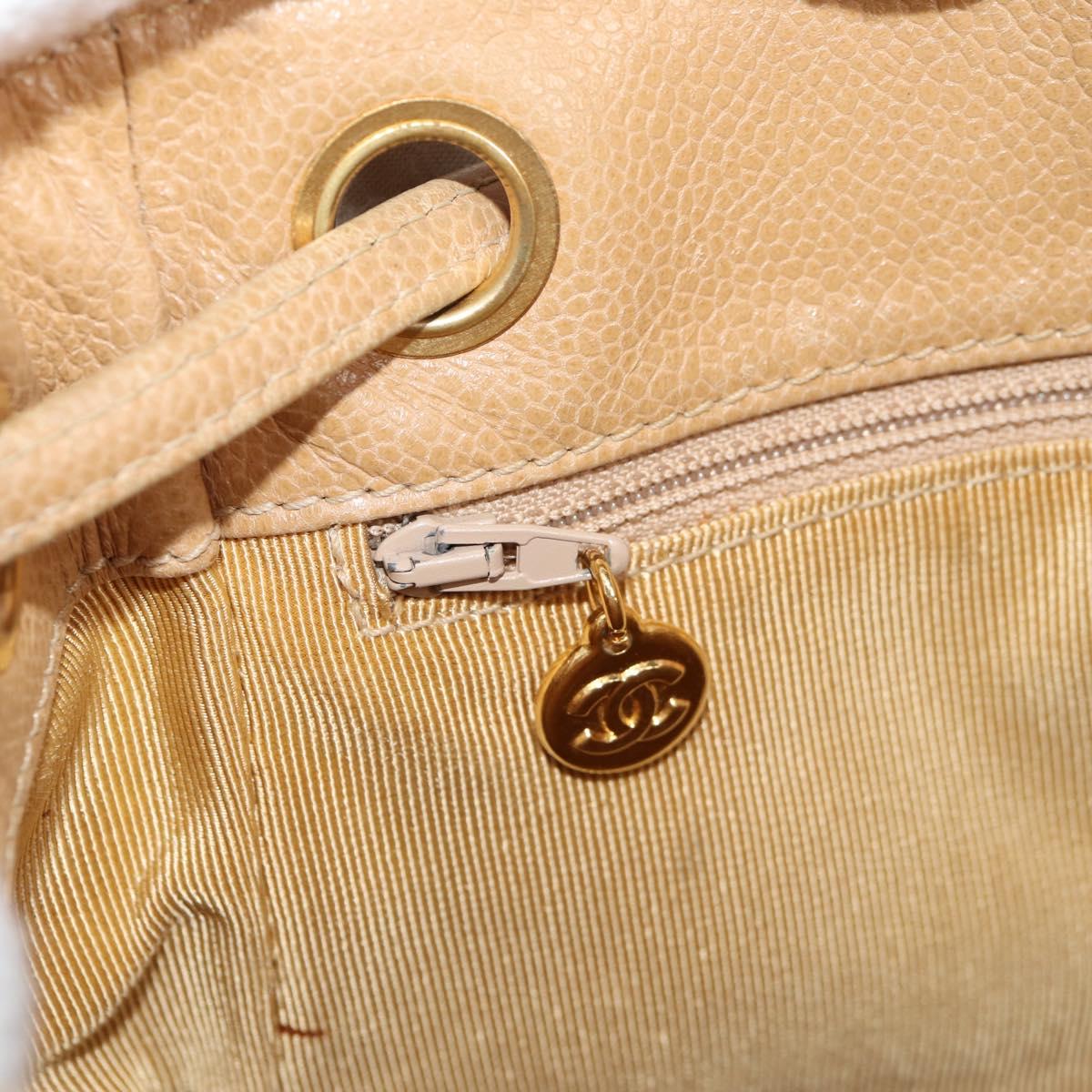 CHANEL Backpack Calf Skin Beige Gold CC Auth kk466A