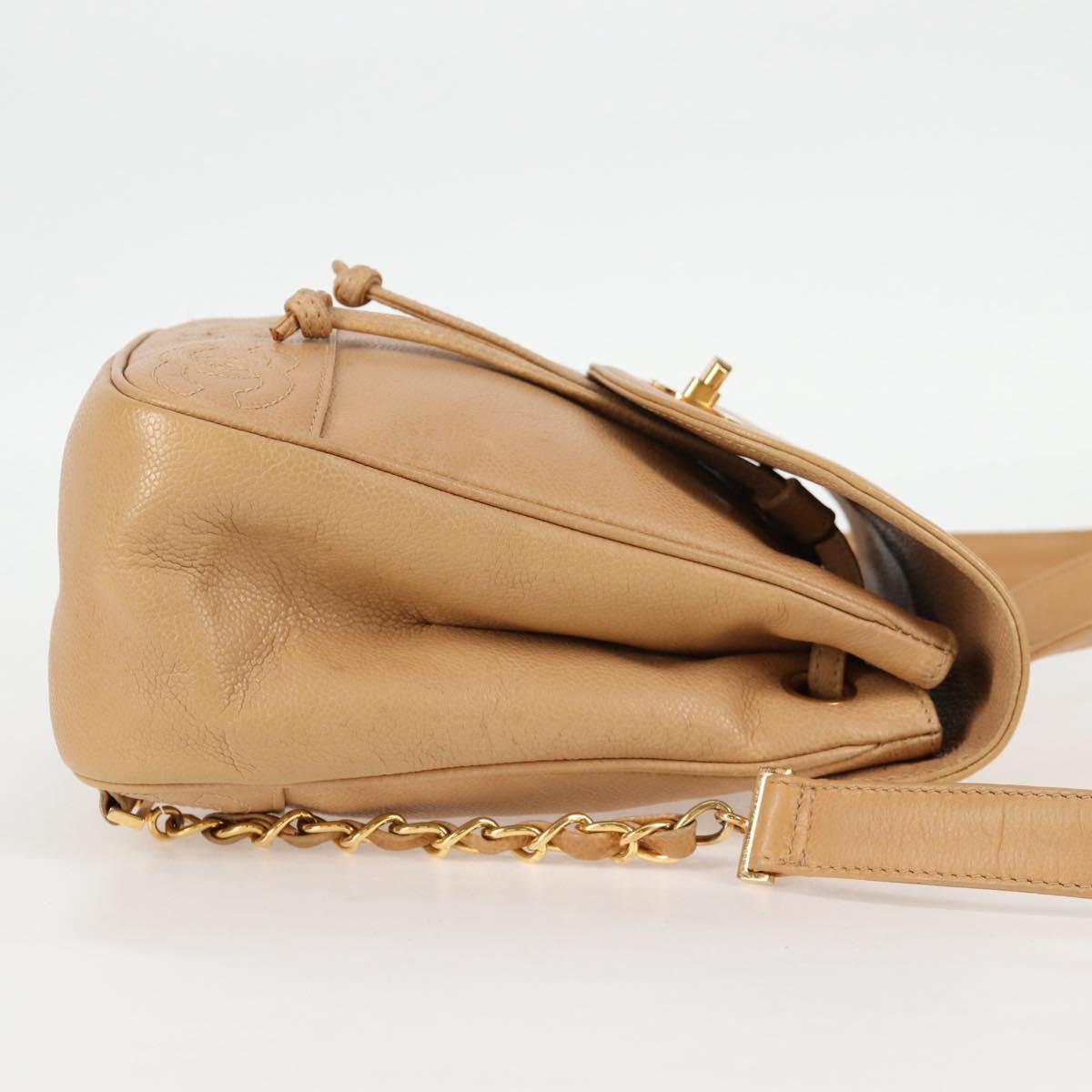 CHANEL Backpack Calf Skin Beige Gold CC Auth kk466A