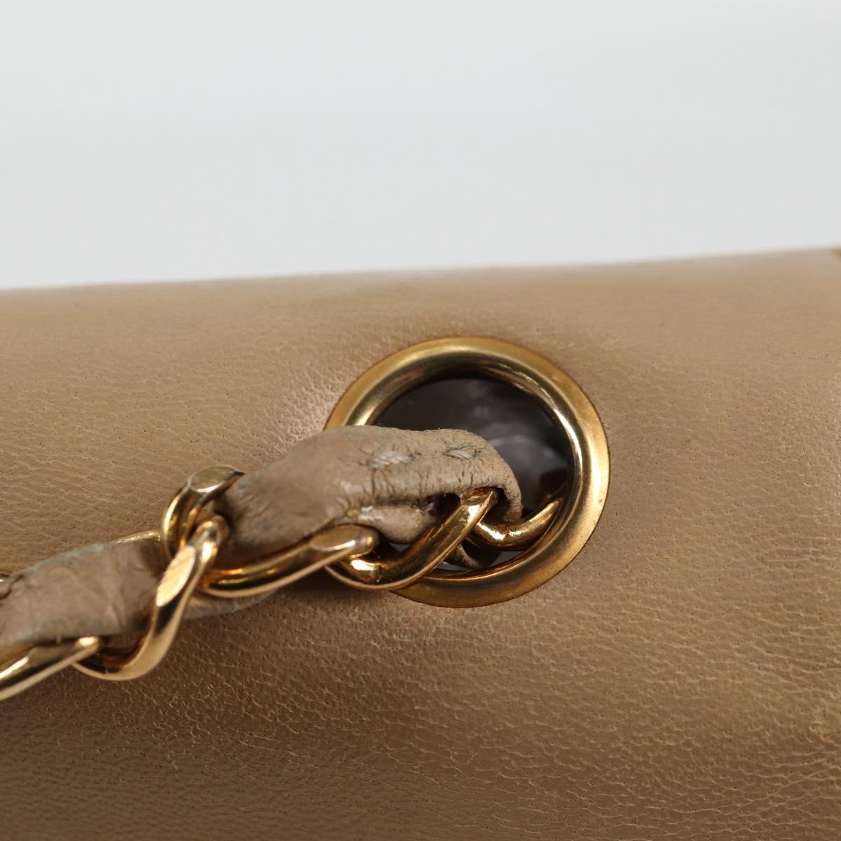 CHANEL Matelasse Chain Shoulder Bag Lamb Skin Beige Gold CC Auth kk467V