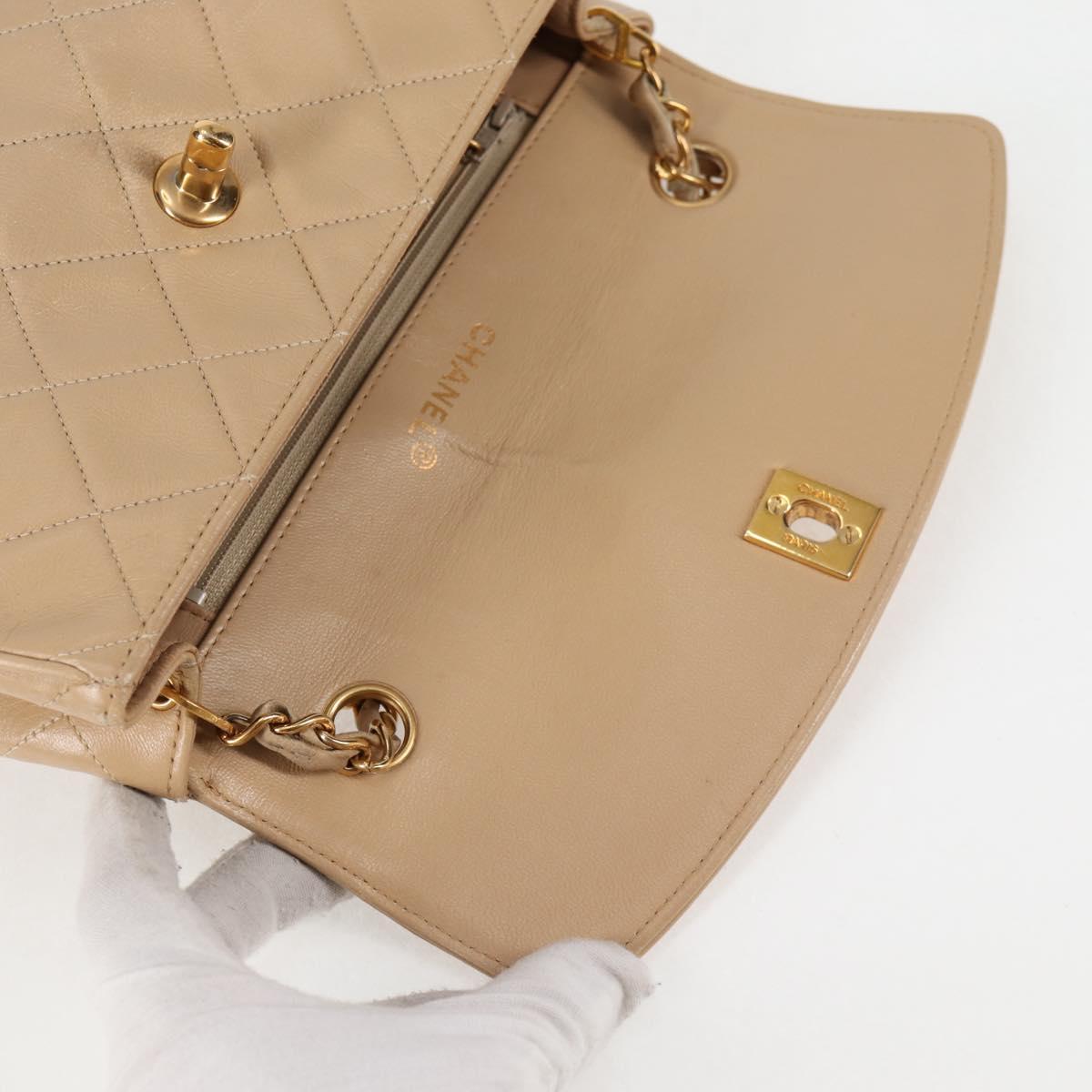 CHANEL Matelasse Chain Shoulder Bag Lamb Skin Beige Gold CC Auth kk467V