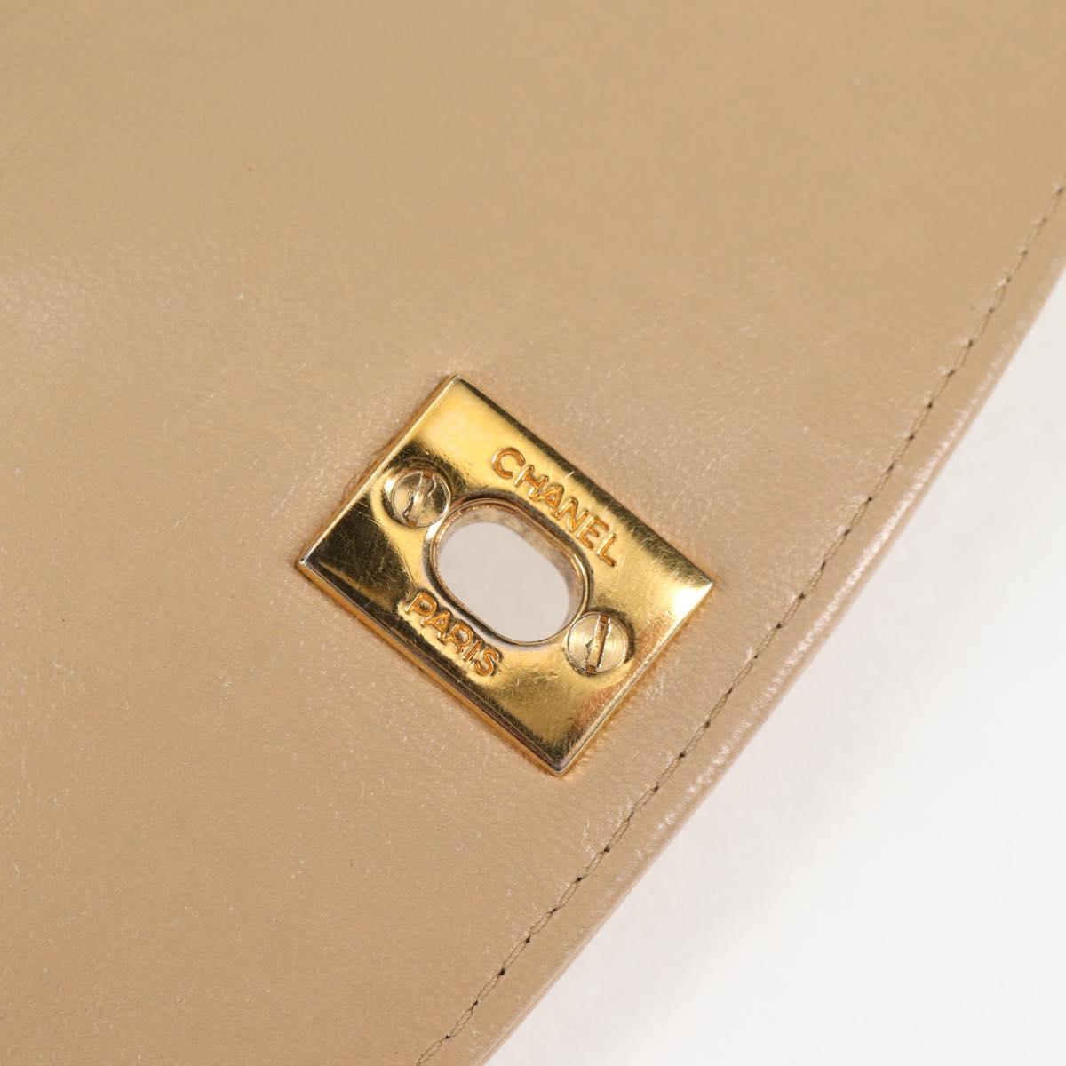 CHANEL Matelasse Chain Shoulder Bag Lamb Skin Beige Gold CC Auth kk467V