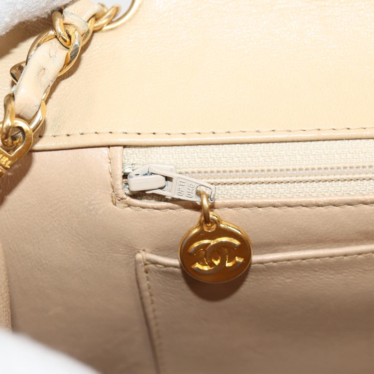 CHANEL Matelasse Chain Shoulder Bag Lamb Skin Beige Gold CC Auth kk467V
