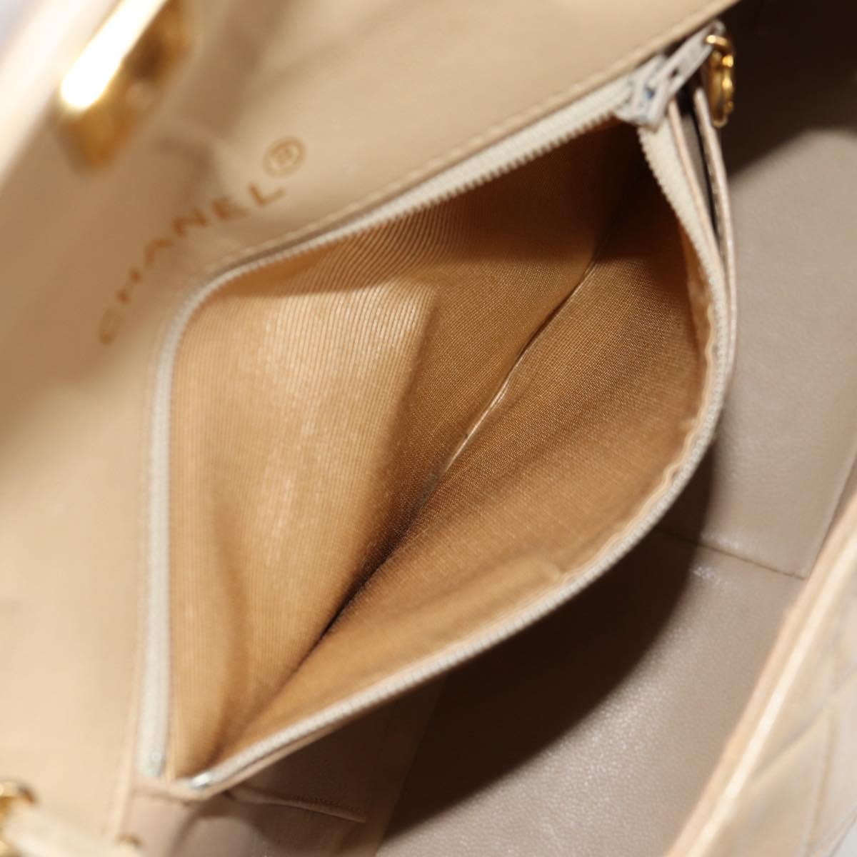 CHANEL Matelasse Chain Shoulder Bag Lamb Skin Beige Gold CC Auth kk467A