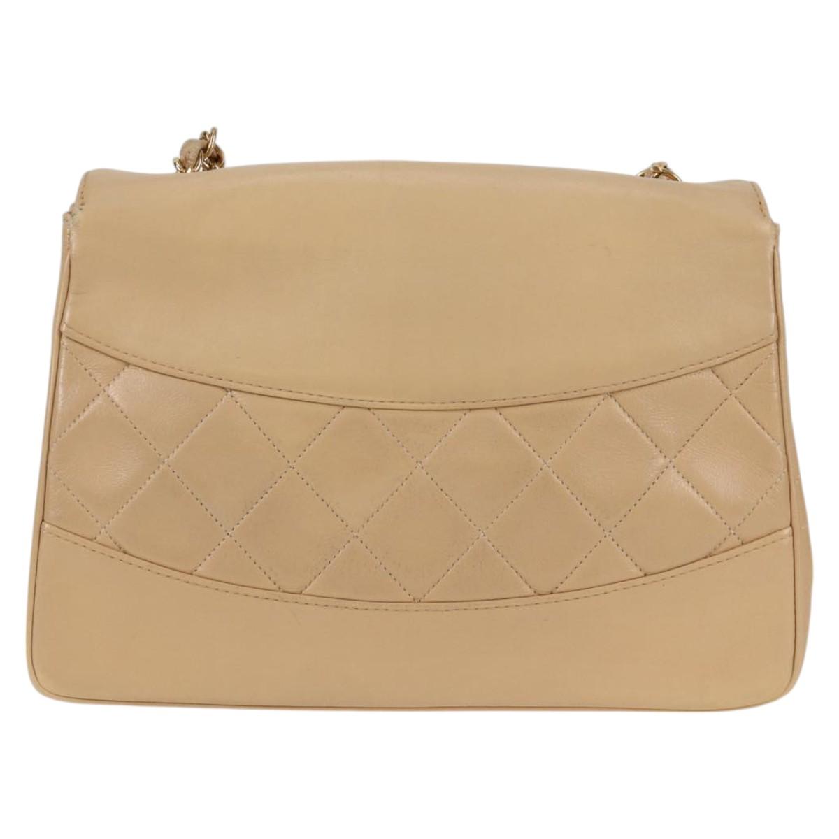 CHANEL Matelasse Chain Shoulder Bag Lamb Skin Beige Gold CC Auth kk467A