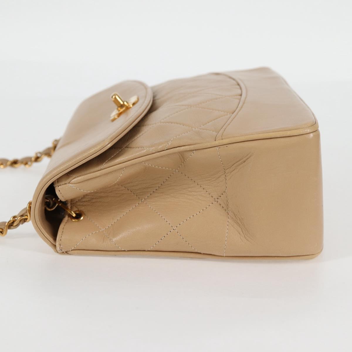 CHANEL Matelasse Chain Shoulder Bag Lamb Skin Beige Gold CC Auth kk467V