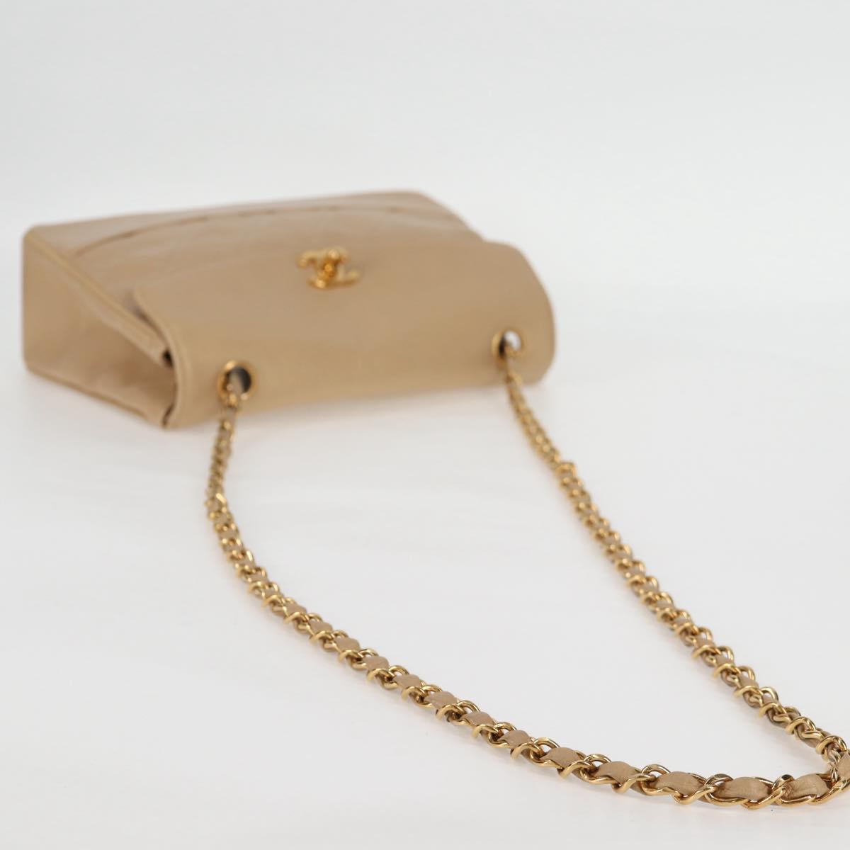 CHANEL Matelasse Chain Shoulder Bag Lamb Skin Beige Gold CC Auth kk467V