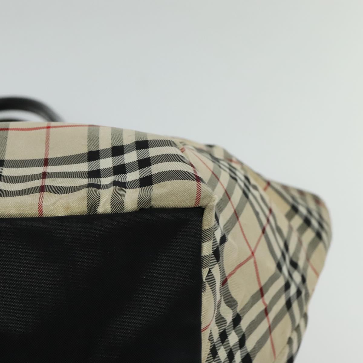 BURBERRY Nova Check Blue Label Tote Bag Nylon Beige Silver Auth kk468